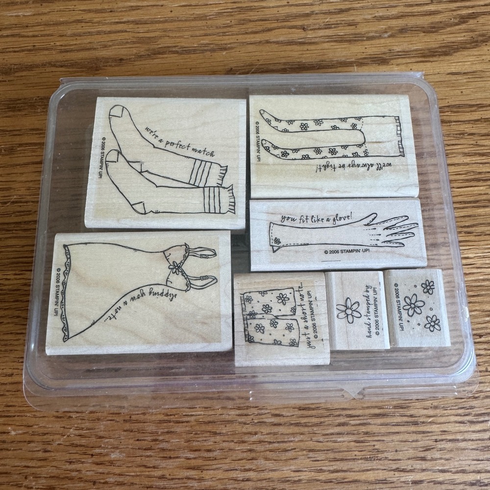 Stampin Up Laundry Notes‎ Stamp Set 7 Wood Mounted Vintage 2006 Socks Glove